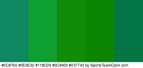 #0C8760 #0E9E32 #118C08 #0C8403 #037743 Colors