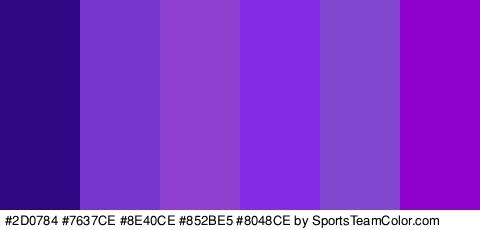 #2D0784 #7637CE #8E40CE #852BE5 #8048CE #8E00CC Colors