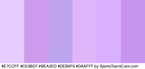 #E7CCFF #CE9BEF #BEA3ED #DEB6F9 #DAAFFF #C694EF Colors