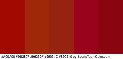 #A00A00 #9E2807 #96230F #99031C #890510 Colors