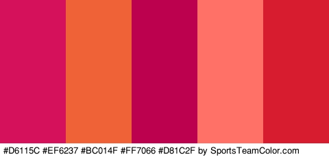 #D6115C #EF6237 #BC014F #FF7066 #D81C2F Colors