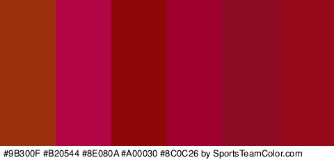 #9B300F #B20544 #8E080A #A00030 #8C0C26 #96091B Colors