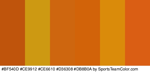 #BF540D #CE9912 #CE6610 #D36308 #DB8B0A #DB5E15 Colors