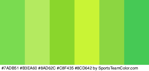 #7ADB51 #B3EA60 #8AD62C #C8F435 #8CD642 #46C955 Colors