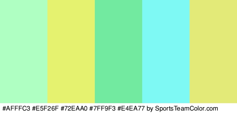 #AFFFC3 #E5F26F #72EAA0 #7FF9F3 #E4EA77 Colors