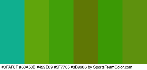 #0FAF8F #60A50B #429E09 #5F7705 #3B9906 #5D910E Colors