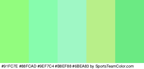 #91FC7E #88FCAD #9EF7C4 #B8EF88 #6BEA83 Colors