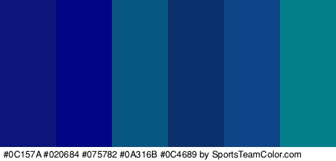 #0C157A #020684 #075782 #0A316B #0C4689 #017E89 Colors