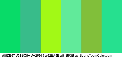 #08DB67 #38BC8A #A2F916 #62EA9B #81BF3B #26E08F Colors