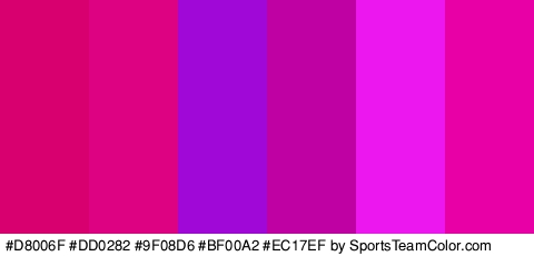 #D8006F #DD0282 #9F08D6 #BF00A2 #EC17EF #E800A6 Colors