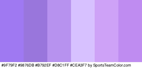 #9F79F2 #9876DB #B792EF #D8C1FF #CEA3F7 #BF8CF2 Colors