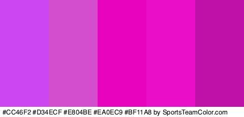 #CC46F2 #D34ECF #E804BE #EA0EC9 #BF11A8 Colors