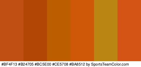 #BF4F13 #B24705 #BC5E00 #CE5708 #BA8512 #D35415 Colors