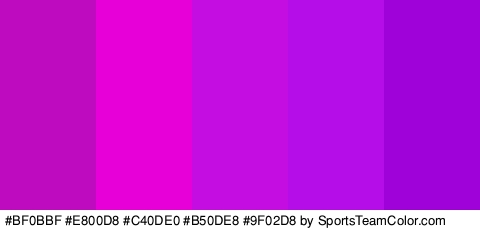 #BF0BBF #E800D8 #C40DE0 #B50DE8 #9F02D8 Colors