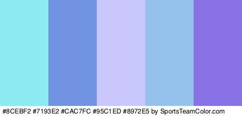 #8CEBF2 #7193E2 #CAC7FC #95C1ED #8972E5 Colors