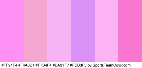 #FF91F4 #F4A8D1 #F7B4F4 #DA91F7 #FCB3F3 #F977D0 Colors