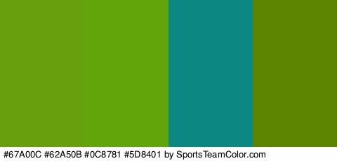 #67A00C #62A50B #0C8781 #5D8401 Colors