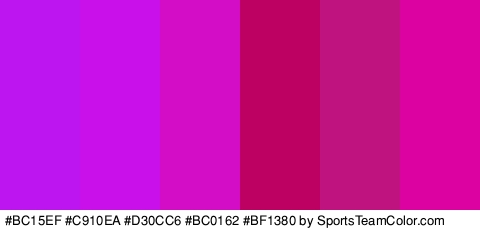 #BC15EF #C910EA #D30CC6 #BC0162 #BF1380 #DB02A1 Colors