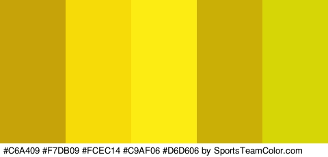 #C6A409 #F7DB09 #FCEC14 #C9AF06 #D6D606 Colors