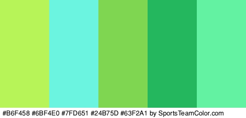 #B6F458 #6BF4E0 #7FD651 #24B75D #63F2A1 Colors