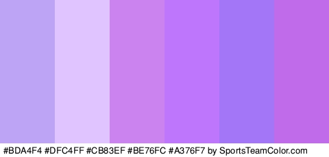 #BDA4F4 #DFC4FF #CB83EF #BE76FC #A376F7 #C06BEA Colors