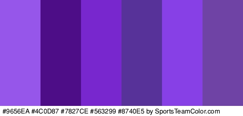 #9656EA #4C0D87 #7827CE #563299 #8740E5 #6F43A5 Colors