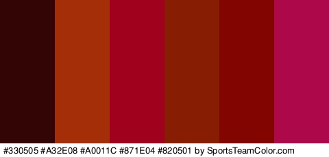 #330505 #A32E08 #A0011C #871E04 #820501 #AD084A Colors