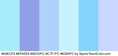 #A9ECF9 #8FA0E8 #AED2FC #C7F1FC #83D4FC #C9D7FF Colors