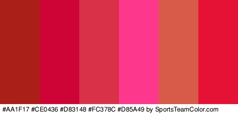 #AA1F17 #CE0436 #D83148 #FC378C #D85A49 #E51235 Colors