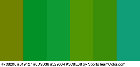 #708200 #019127 #0D9B36 #529604 #3C8E08 #0F9E78 Colors