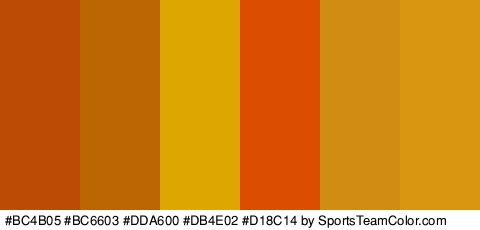 #BC4B05 #BC6603 #DDA600 #DB4E02 #D18C14 #D89611 Colors