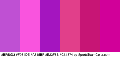 #BF50D3 #F954DE #A515BF #E23F8B #C61574 #D10099 Colors