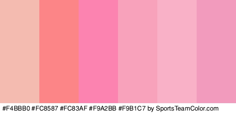 #F4BBB0 #FC8587 #FC83AF #F9A2BB #F9B1C7 #F29BBD Colors