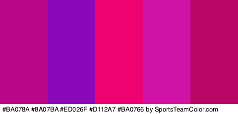 #BA078A #8A07BA #ED026F #D112A7 #BA0766 Colors