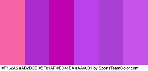 #F762A5 #AB2DCE #BF01AF #BD41EA #AA40D1 #C754EA Colors