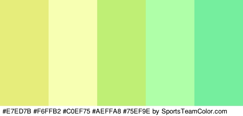 #E7ED7B #F6FFB2 #C0EF75 #AEFFA8 #75EF9E Colors