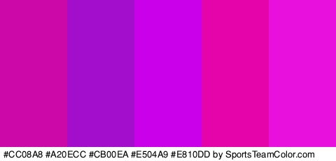 #CC08A8 #A20ECC #CB00EA #E504A9 #E810DD Colors