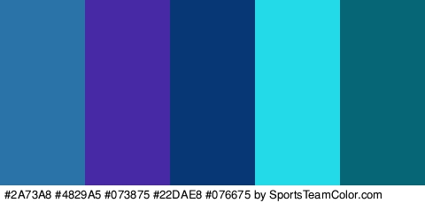 #2A73A8 #4829A5 #073875 #22DAE8 #076675 Colors