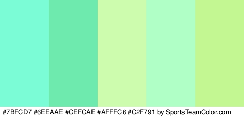 #7BFCD7 #6EEAAE #CEFCAE #AFFFC6 #C2F791 Colors