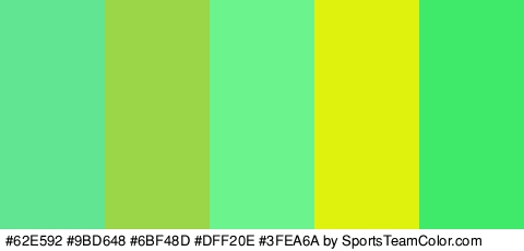 #62E592 #9BD648 #6BF48D #DFF20E #3FEA6A Colors