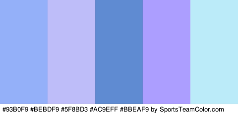 #93B0F9 #BEBDF9 #5F8BD3 #AC9EFF #BBEAF9 Colors