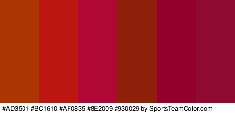 #AD3501 #BC1610 #AF0835 #8E2009 #930029 #910A32 Colors