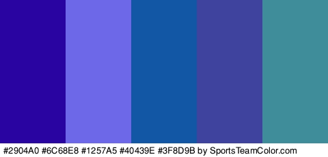 #2904A0 #6C68E8 #1257A5 #40439E #3F8D9B Colors