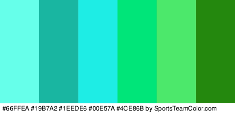 #66FFEA #19B7A2 #1EEDE6 #00E57A #4CE86B #24870E Colors