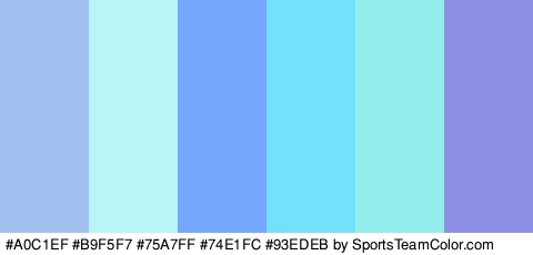 #A0C1EF #B9F5F7 #75A7FF #74E1FC #93EDEB #8B90E5 Colors