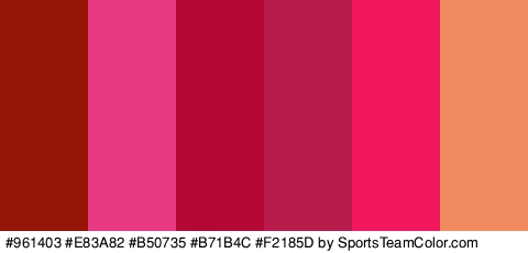 #961403 #E83A82 #B50735 #B71B4C #F2185D #F28A60 Colors