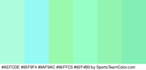 #AEFCDE #95F9F4 #9AF9AC #96FFC5 #92F4B0 #81EFB6 Colors