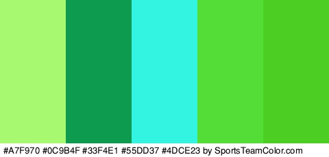 #A7F970 #0C9B4F #33F4E1 #55DD37 #4DCE23 Colors