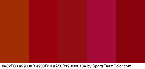 #A02D03 #99030D #930D14 #A50B39 #89010A Colors