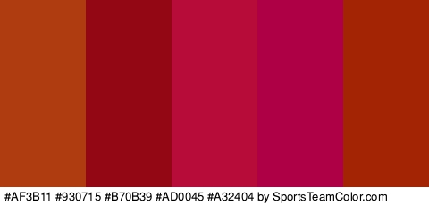 #AF3B11 #930715 #B70B39 #AD0045 #A32404 Colors